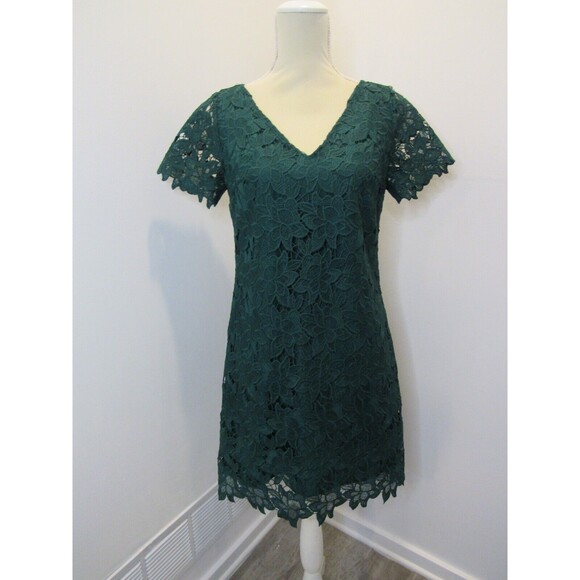 Ann Taylor Factory Womens Shift Dress Green Floral Lace Short Sleeve Size 2 NWT - Picture 15 of 16